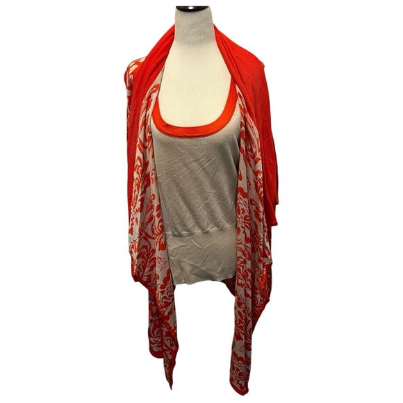 KATE & MALLORY XLARGE Jacquard Cardigan Sweater & Knit Tunic SET Orange Beige - Picture 2 of 13